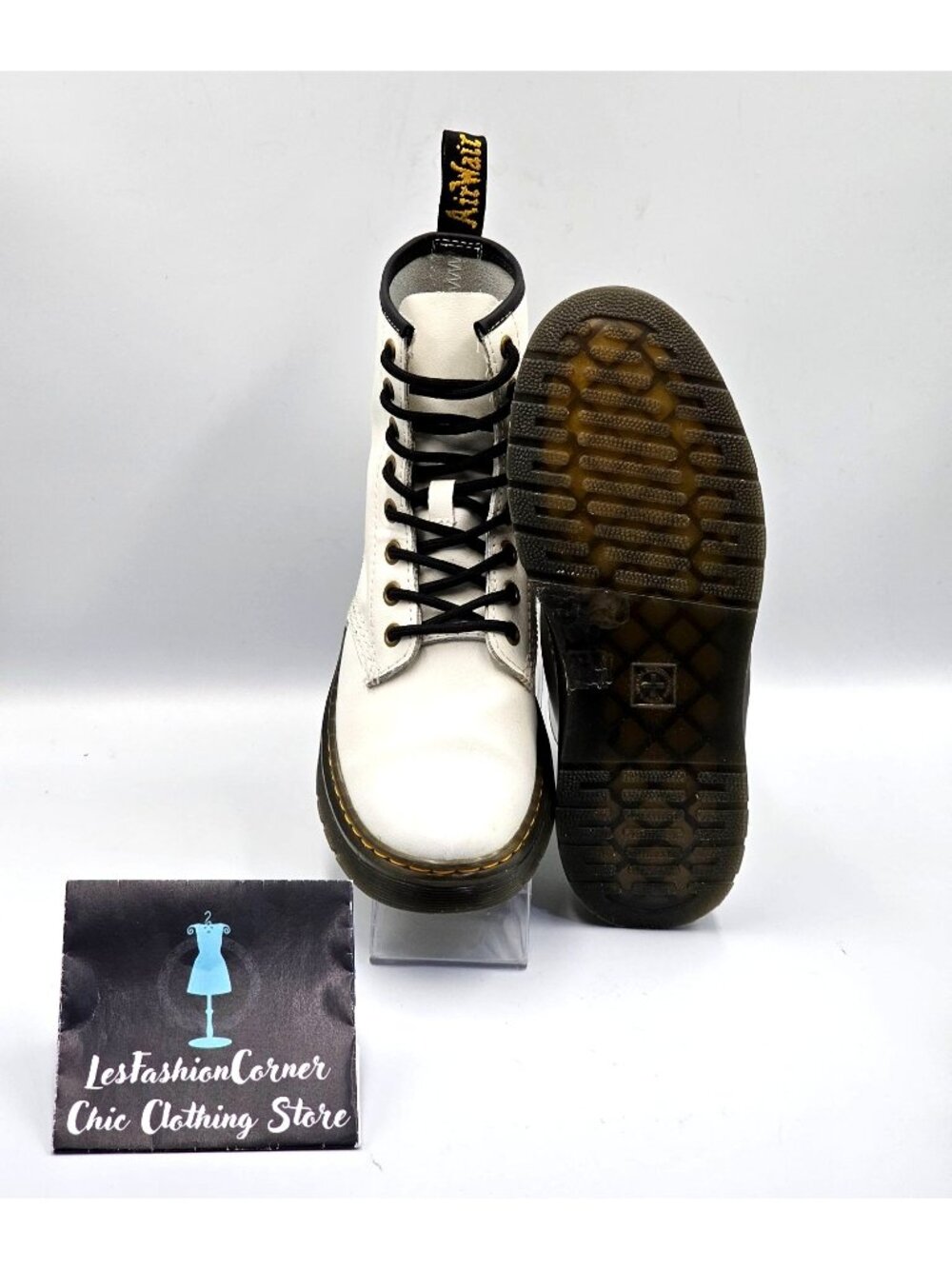 Dr. Martens Women's White Leather Zavala Lace-Up Combat Boots Size 6 2347 - Picture 4 of 16